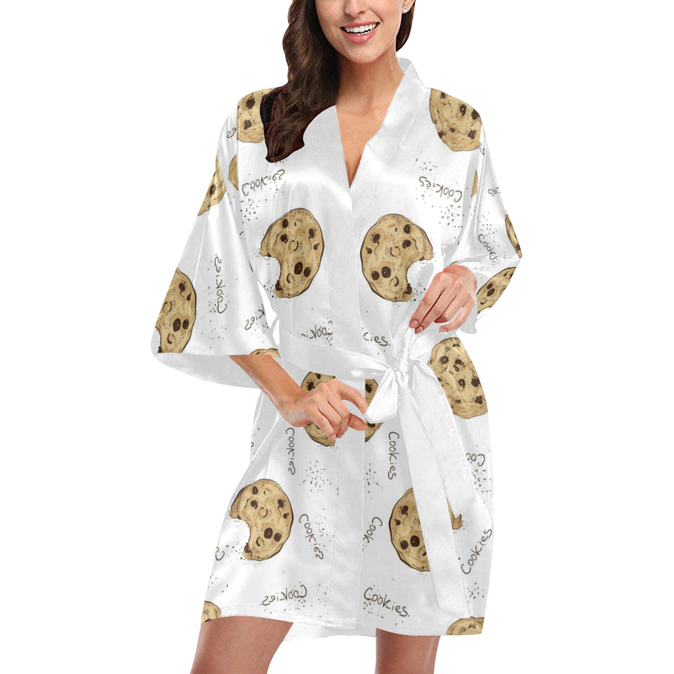 Sketch style cookie pattern Women's Short Kimono Robe