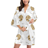 Sketch style cookie pattern Women's Short Kimono Robe