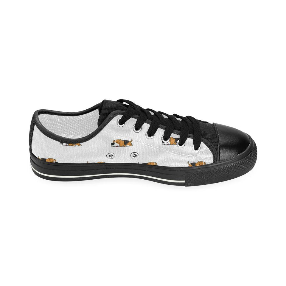 Cute beagle dog sleeping pattern Kids' Boys' Girls' Low Top Canvas Shoes Black