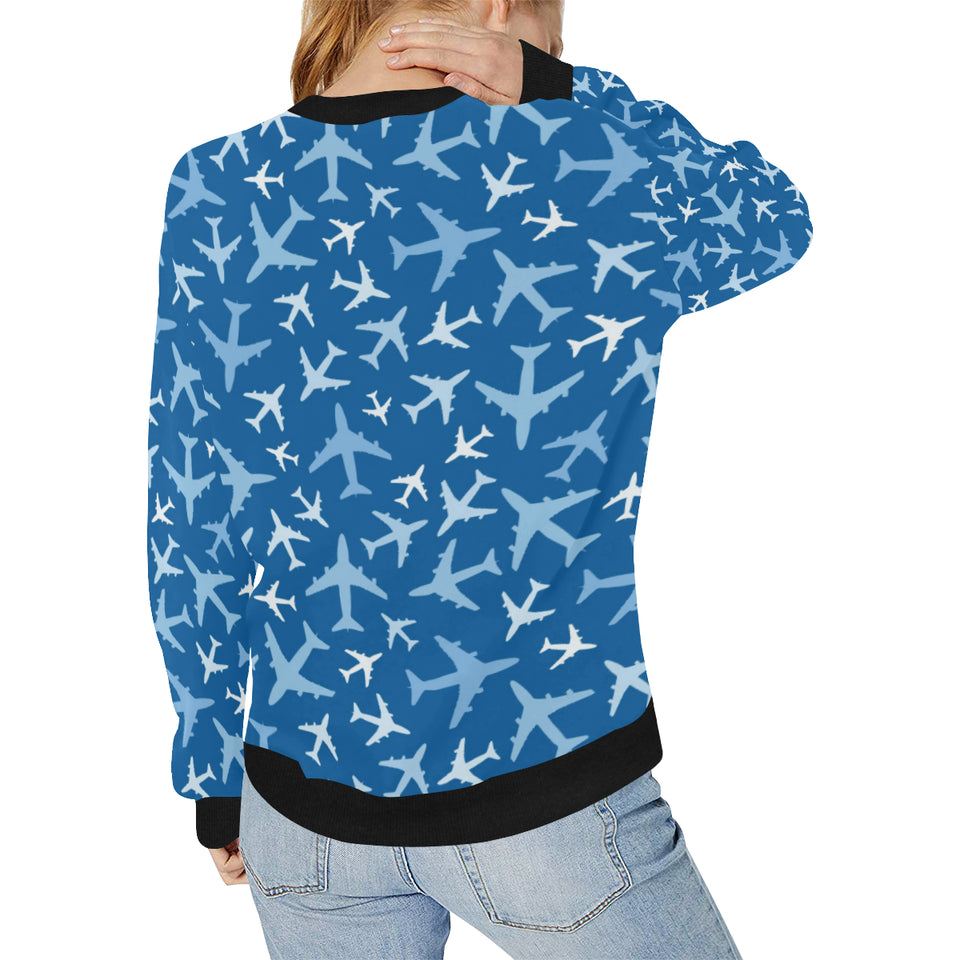 Airplane pattern in the sky Women's Crew Neck Sweatshirt