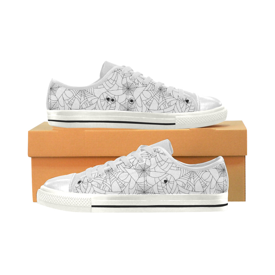 Spider web cobweb pattern white background Women's Low Top Canvas Shoes White