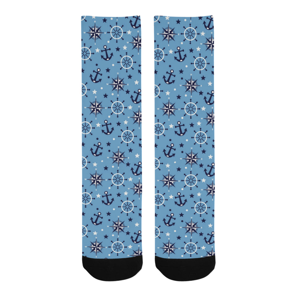 Anchors rudder compass star nautical pattern Crew Socks