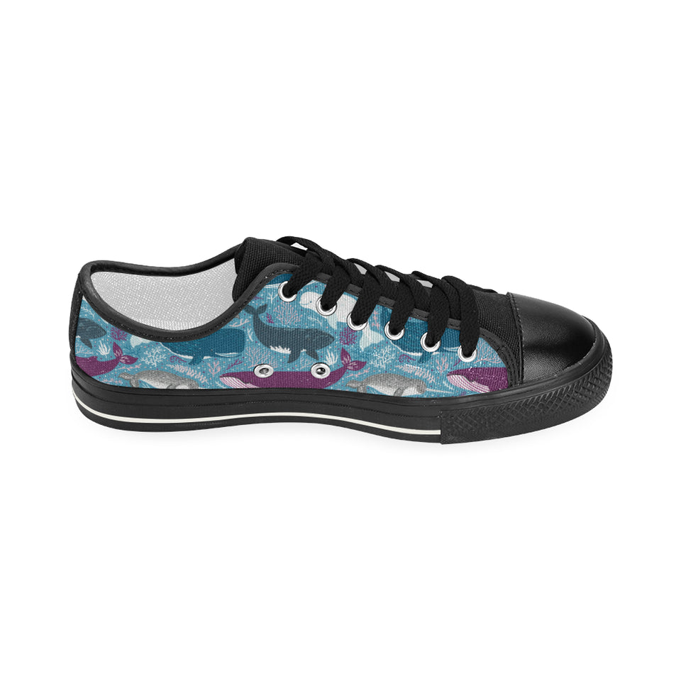 Whale design pattern Women's Low Top Canvas Shoes Black