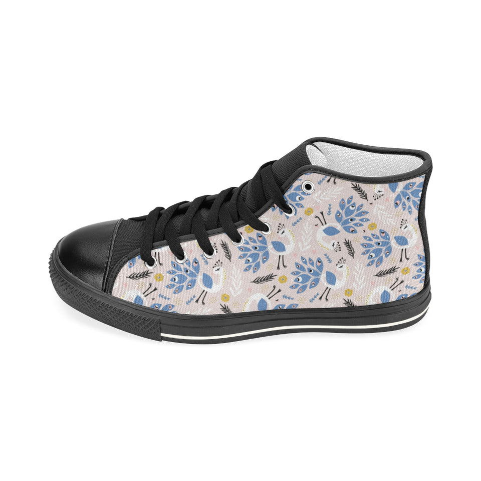 Cute peacock pattern Women's High Top Canvas Shoes Black