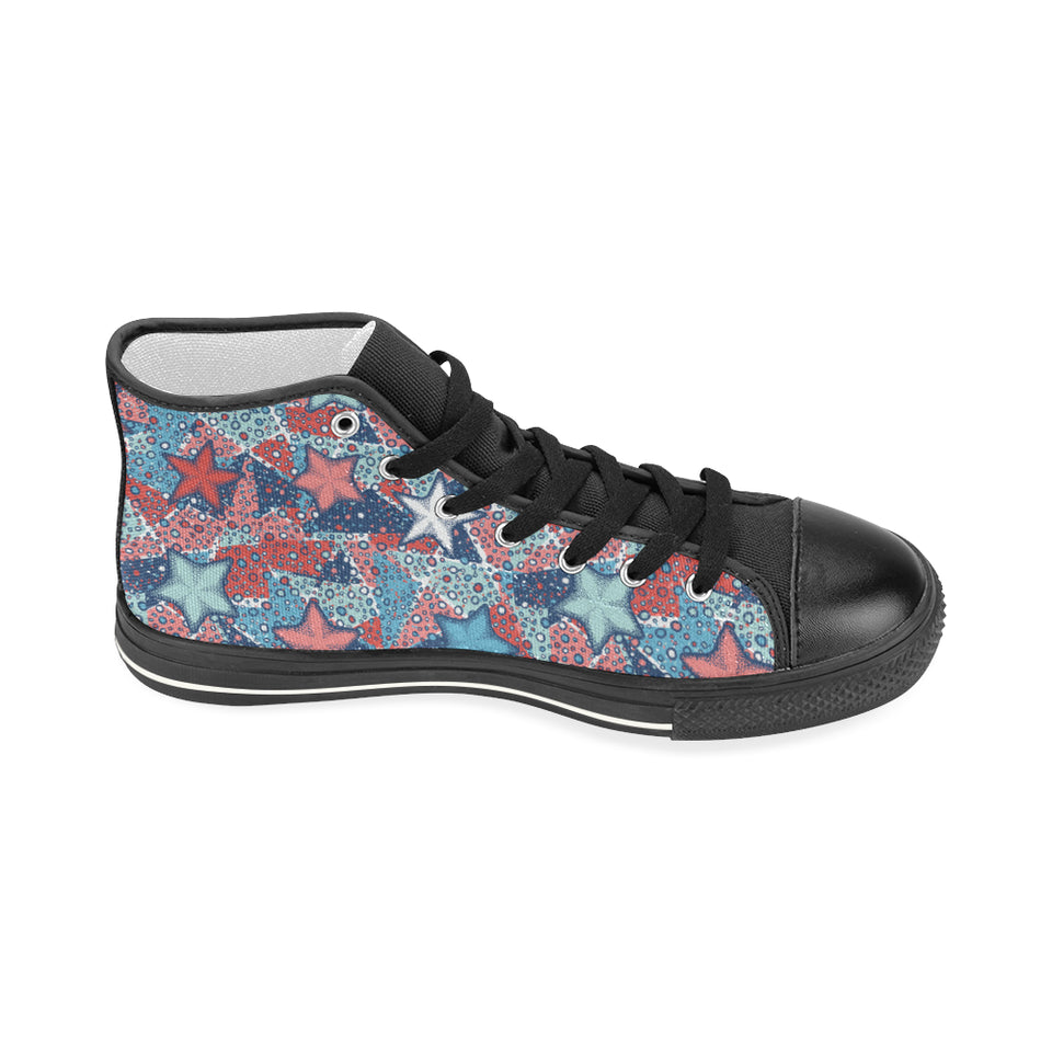 Hand drawn colorful starfish Women's High Top Canvas Shoes Black