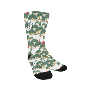 Bonsai red sun japanese pattern Crew Socks