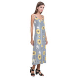 Cute hamster sunflower pattern background V-Neck Open Fork Long Dress