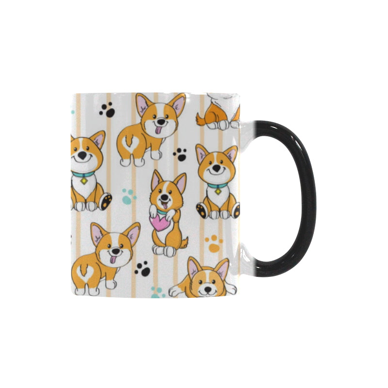 Cute dog corgi striped background pattern Morphing Mug Heat Changing Mug