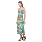 heliconia palm and monstera  leaves pattern V-Neck Open Fork Long Dress