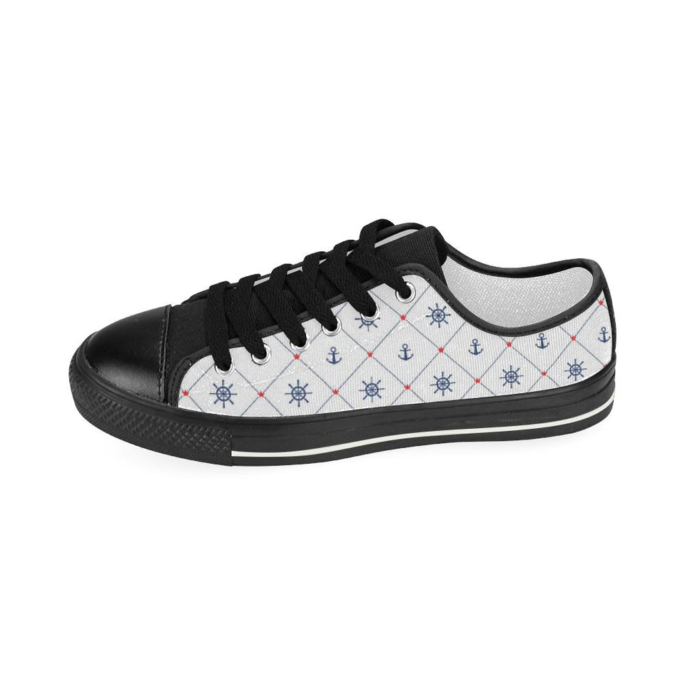 Anchor rudder nautical design pattern Kids' Boys' Girls' Low Top Canvas Shoes Black