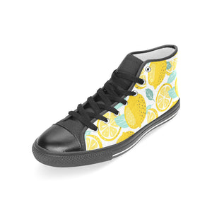 lemon design pattern Women's High Top Canvas Shoes Black