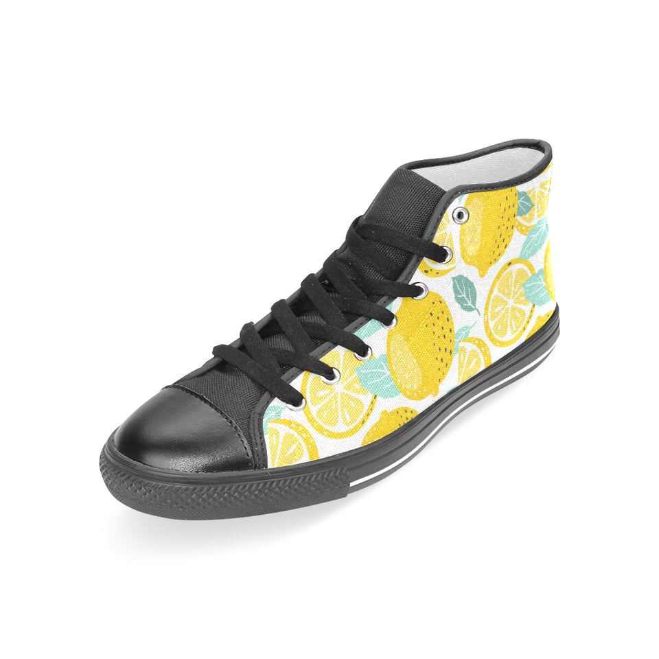 lemon design pattern Women's High Top Canvas Shoes Black