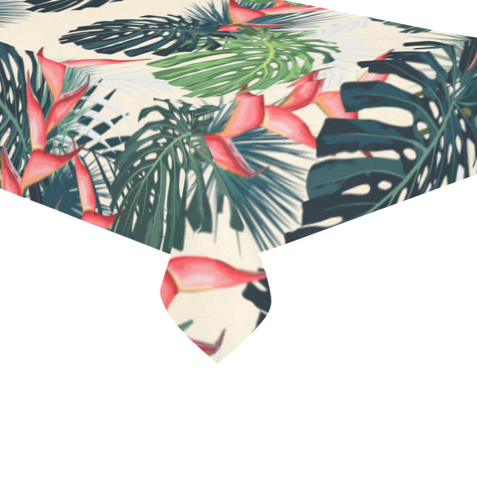 heliconia flowers, palm and monstera leaves Tablecloth