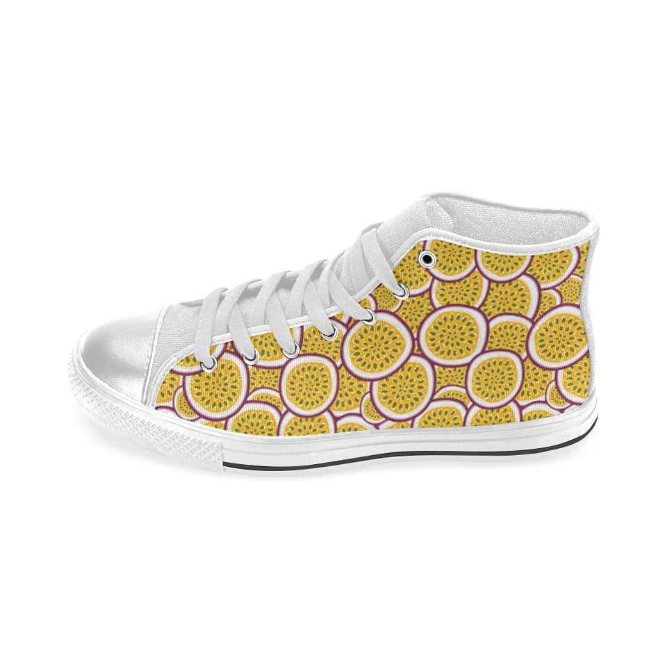 Passion fruits slice pattern Women's High Top Canvas Shoes White