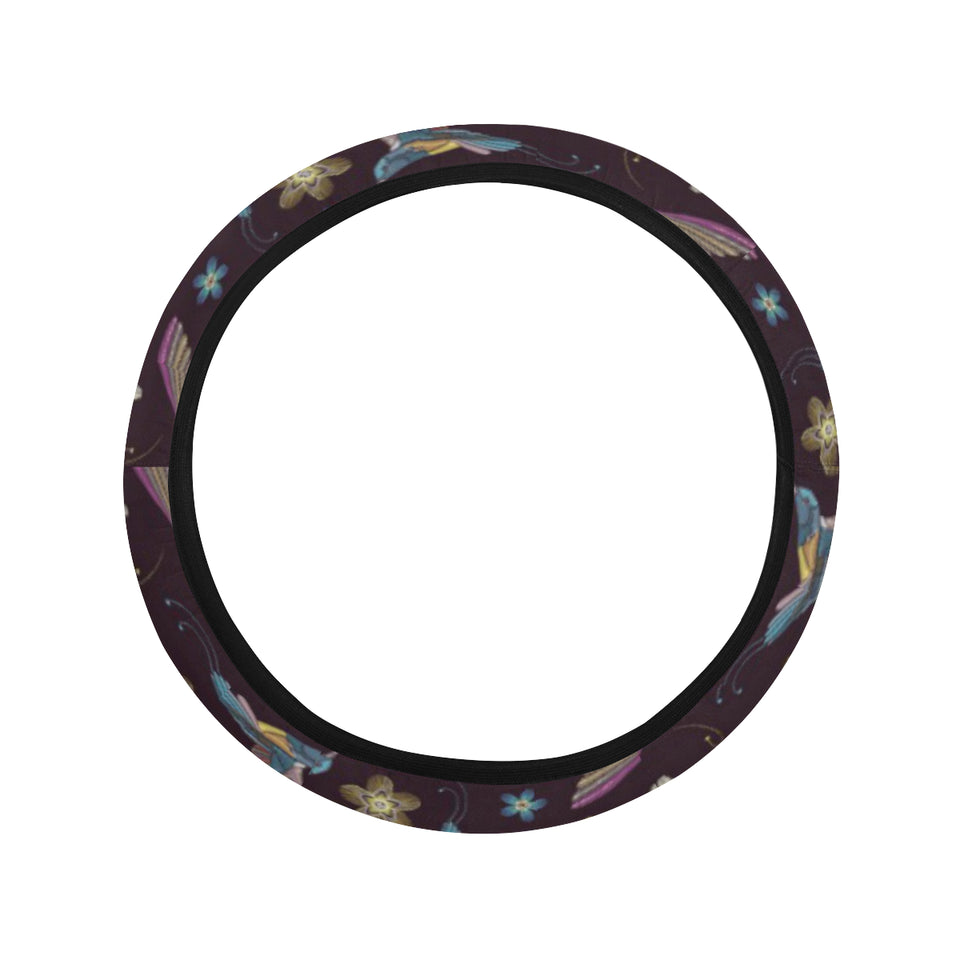 Hummingbird Pattern Print Design 04 Car Steering Wheel Cover