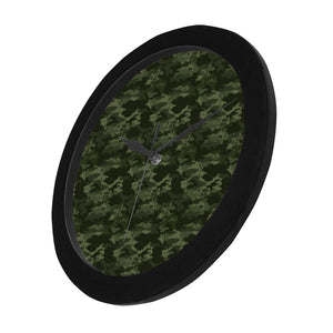 Digital Green camouflage pattern Elegant Black Wall Clock