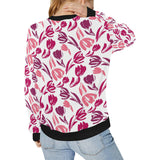 pink sketch tulip pattern Women's Crew Neck Sweatshirt