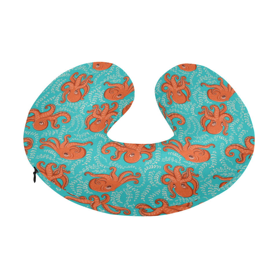 Octopus turquoise background U-Shaped Travel Neck Pillow
