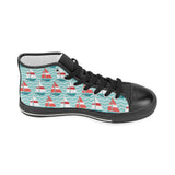 Red White sailboat wave background Women's High Top Canvas Shoes Black