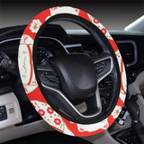 Cute Maneki neko cat red background Car Steering Wheel Cover