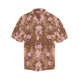 Pink sakura cherry blossom drak brown background Men's All Over Print Hawaiian Shirt