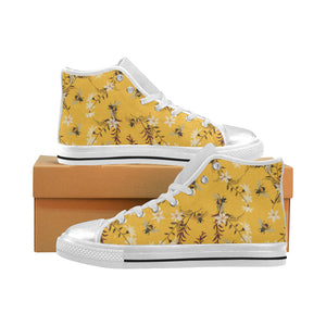 Bee flower pattern Women's High Top Canvas Shoes White