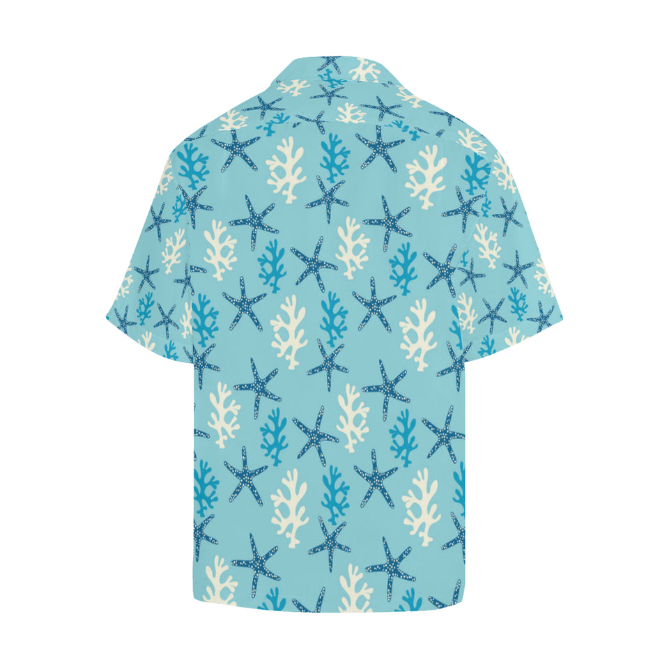 Blue starfish coral reef pattern Men's All Over Print Hawaiian Shirt