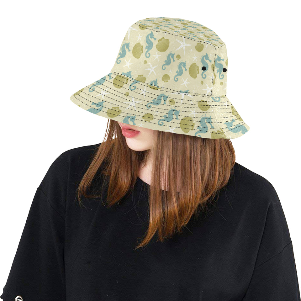 Seahorse shell starfish pattern background Unisex Bucket Hat