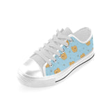 Brown cute pomeranian blue blackground Men's Low Top Shoes White
