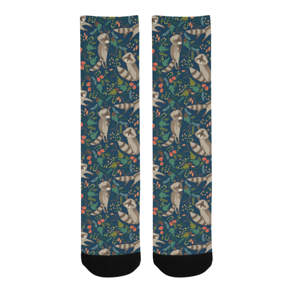 Raccoon tropical leaves pattern Crew Socks
