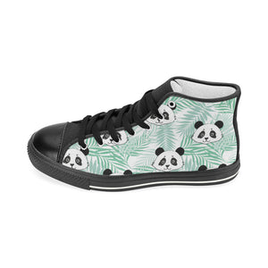 Panda pattern tropical leaves background Women's High Top Canvas Shoes Black