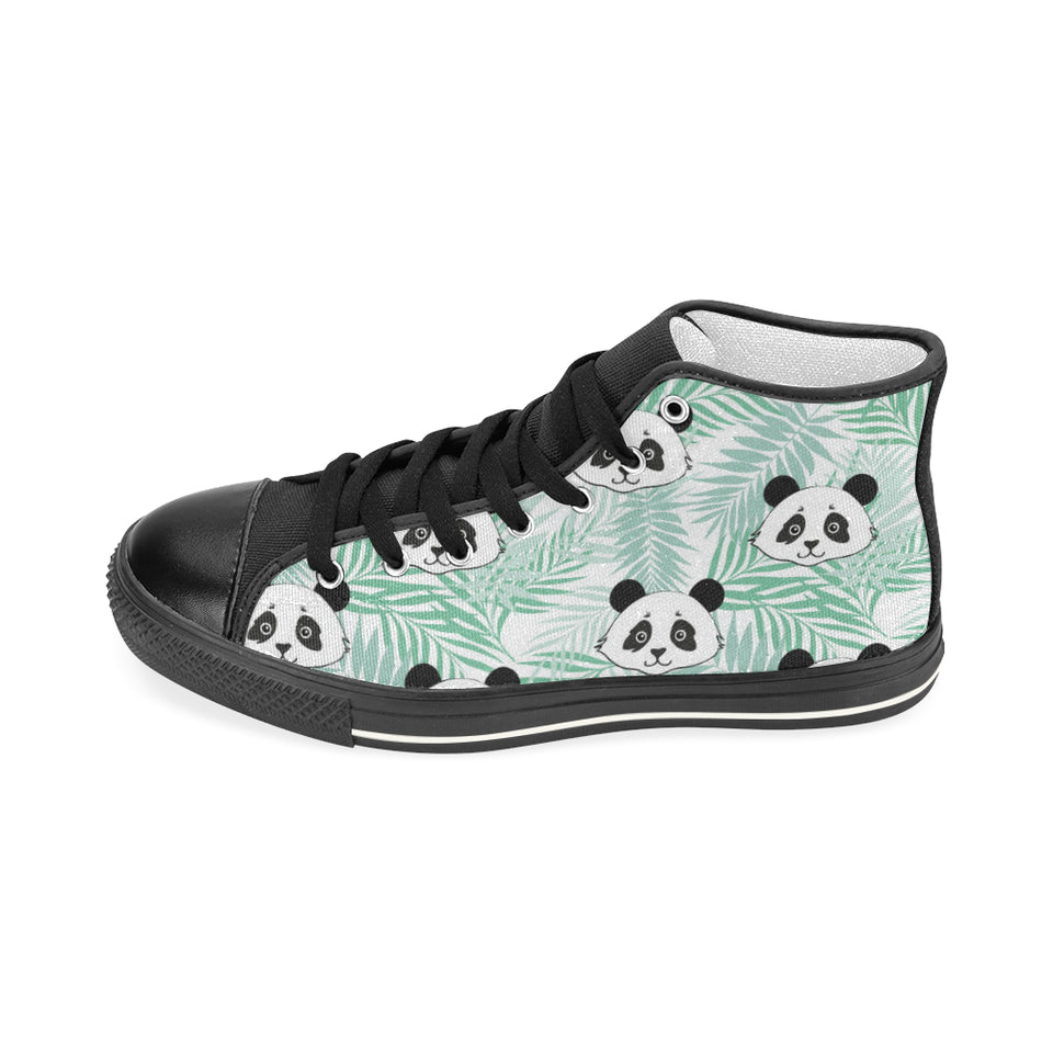Panda pattern tropical leaves background Women's High Top Canvas Shoes Black