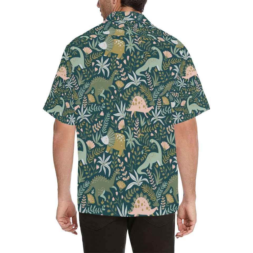 dinosaurs tropical leaves flower pattern Men's All Over Print Hawaiian Shirt