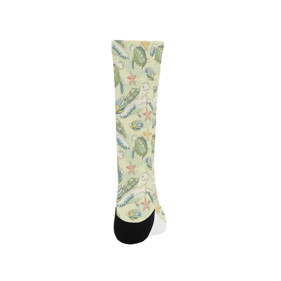 Hand drawn sea turtle fish pattern Crew Socks