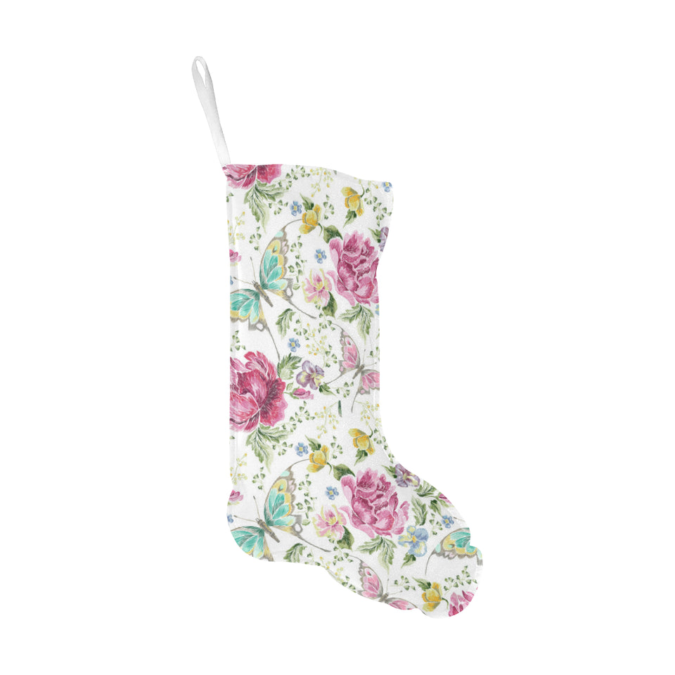 Hand drawn butterfly rose Christmas Stocking