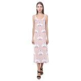 White swan and flower love pattern V-Neck Open Fork Long Dress