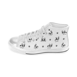 Cute french bulldog paw pattern Women's High Top Canvas Shoes White