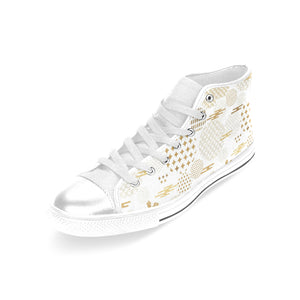Beautiful gold japanese pattern Women's High Top Canvas Shoes White