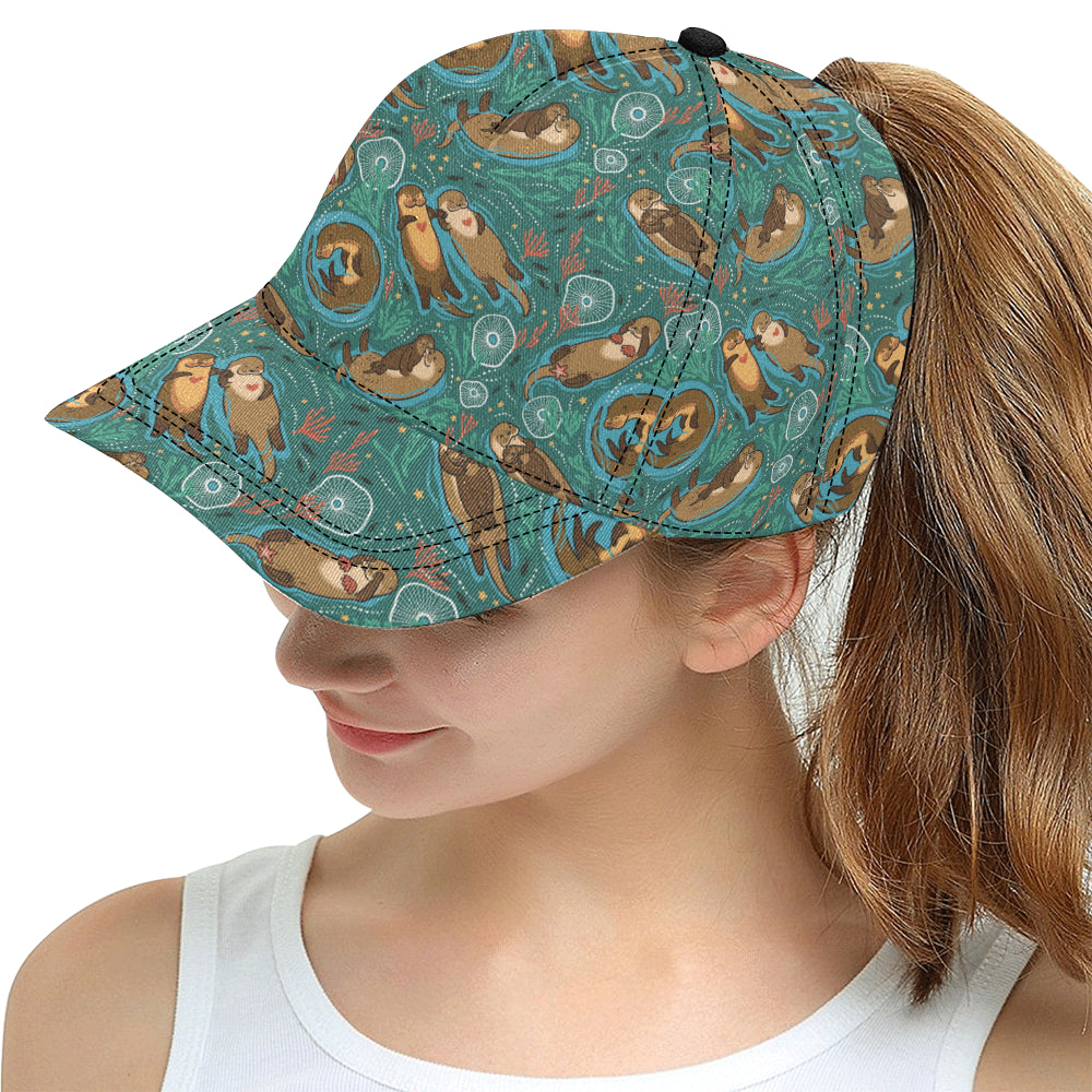 cute brown sea otters ornamental seaweed corals gr All Over Print Snapback Cap