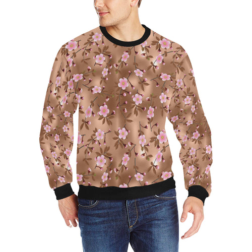 Pink sakura cherry blossom drak brown background Men's Crew Neck Sweatshirt