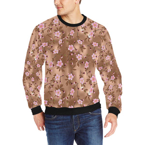 Pink sakura cherry blossom drak brown background Men's Crew Neck Sweatshirt