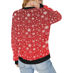 Snowflake pattern red background Women's Crew Neck Sweatshirt