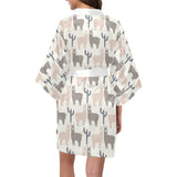 Llama Alpaca pattern Women's Short Kimono Robe