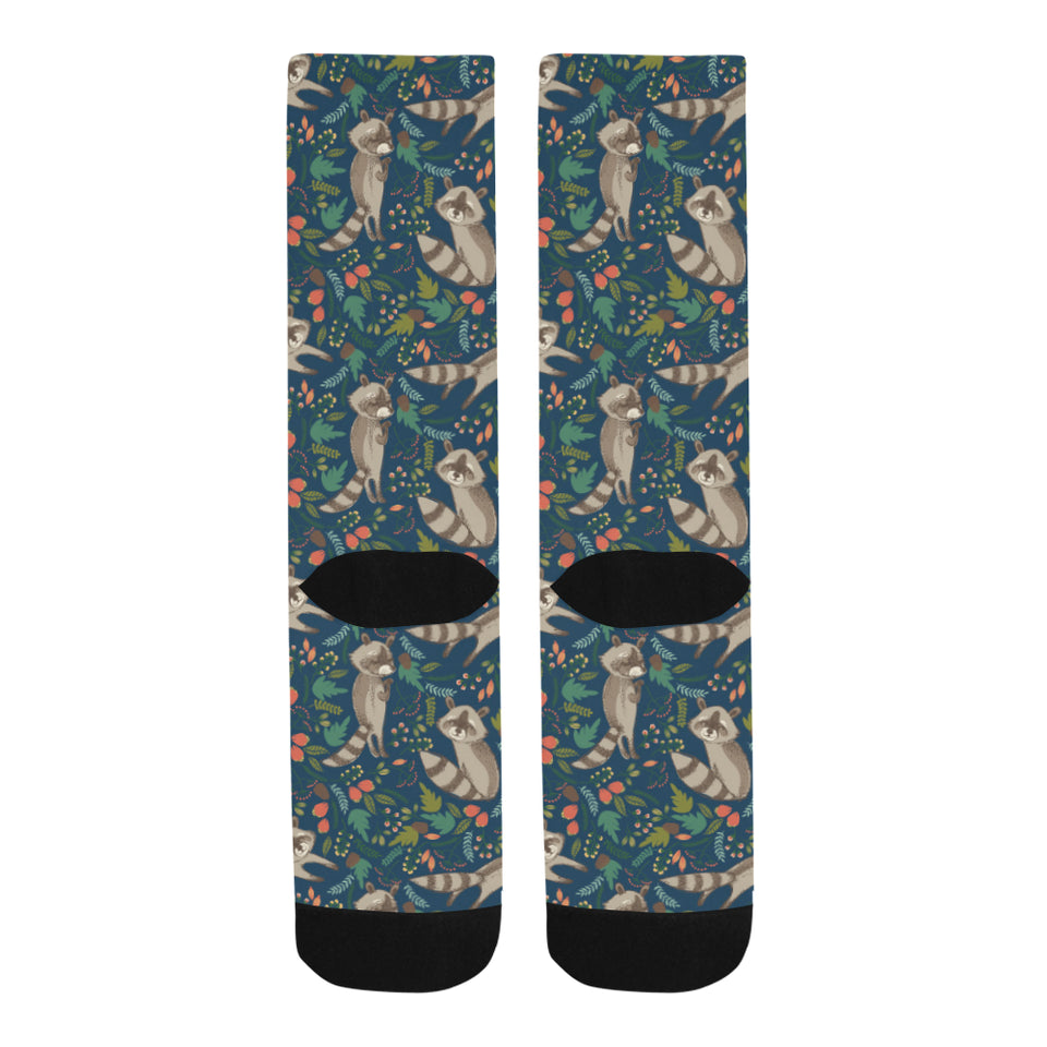 Raccoon tropical leaves pattern Crew Socks