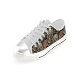 Skull rose humming bird flower pattern Women's Low Top Canvas Shoes White