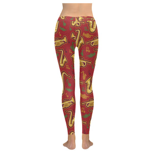 Saxophone cornet pattern red background Women's Legging Fulfilled In US