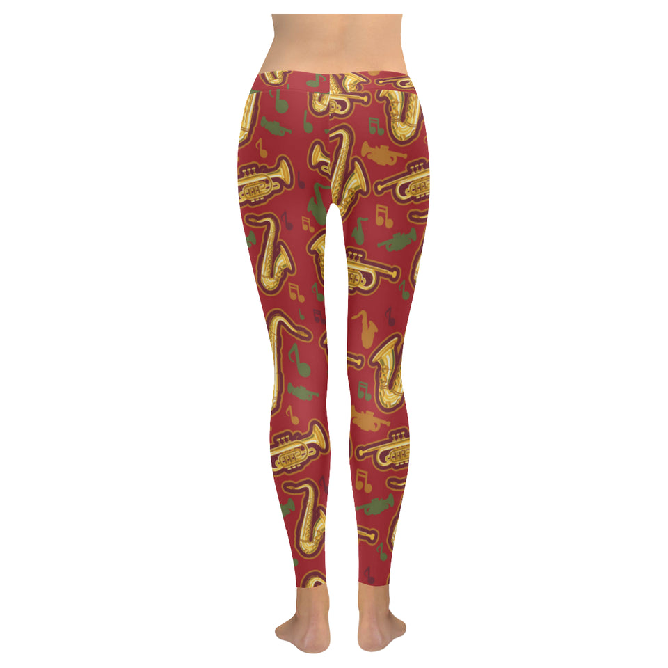 Saxophone cornet pattern red background Women's Legging Fulfilled In US