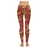 Saxophone cornet pattern red background Women's Legging Fulfilled In US