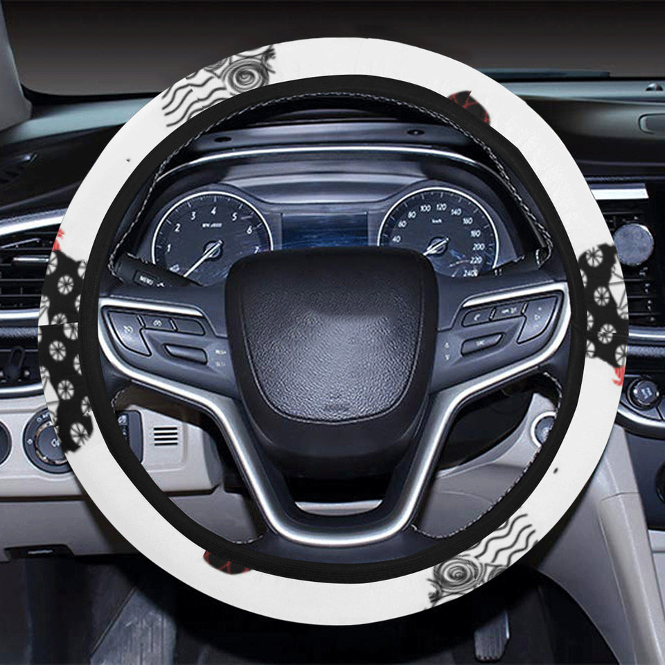 Cool rooster chicken cock floral ornament backgrou Car Steering Wheel Cover