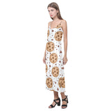 chocolate chip cookie pattern V-Neck Open Fork Long Dress